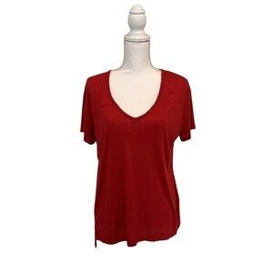 Madewell Red V Neck Drapey Tee Shirt 100% Viscose Size Large